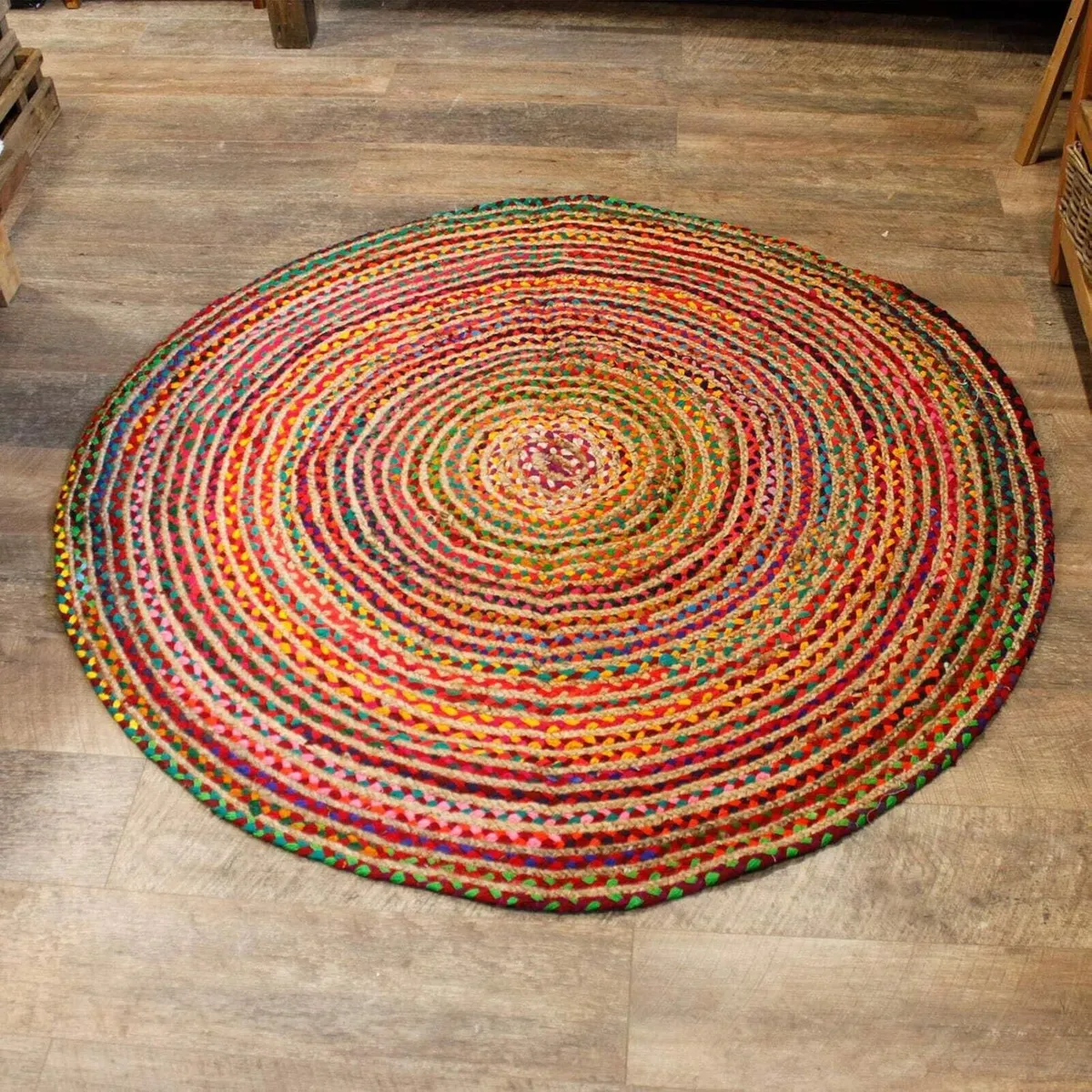 Round Jute and Recycled Cotton Rug - 150 cm - Image 1
