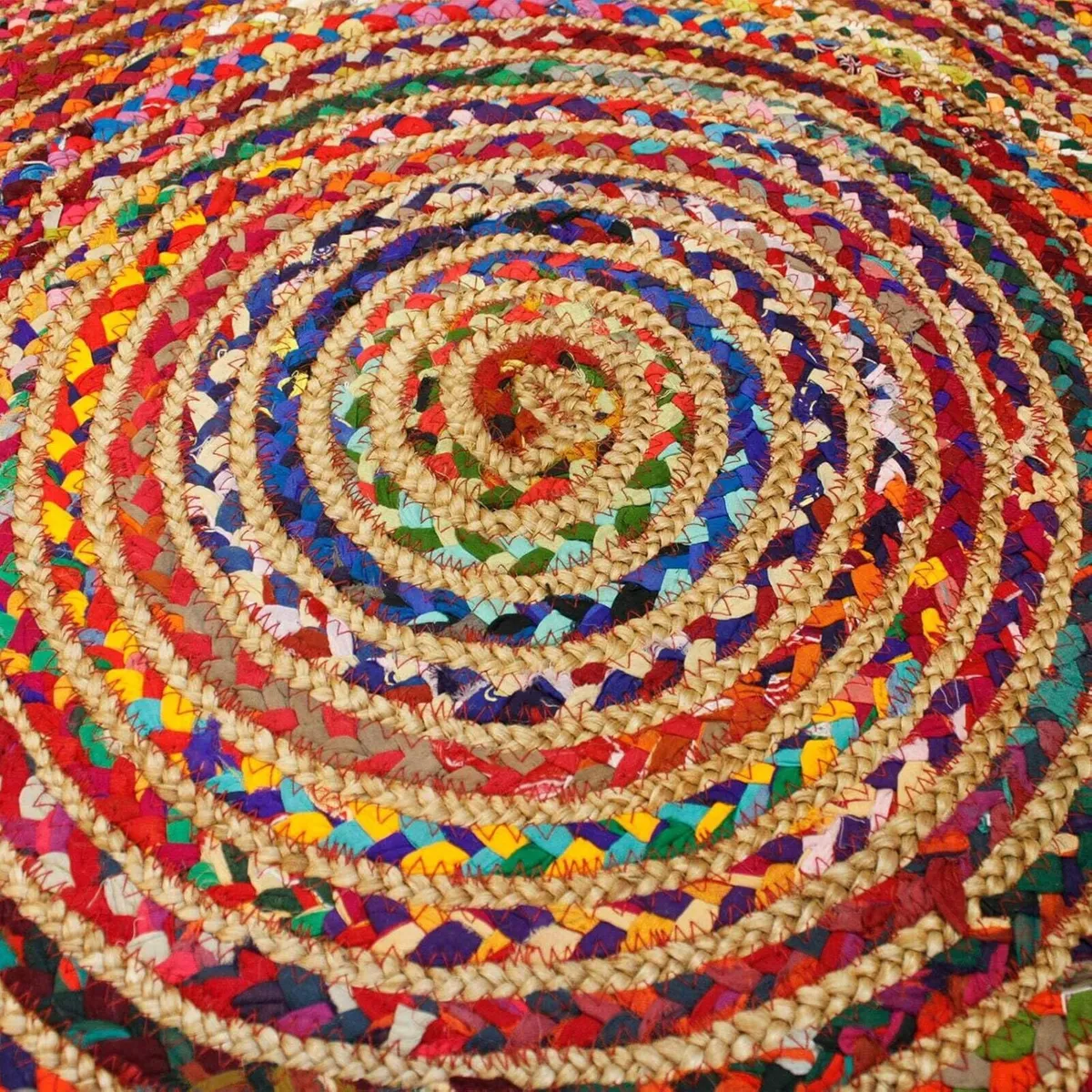 Round Jute and Recycled Cotton Rug - 150 cm - Image 2
