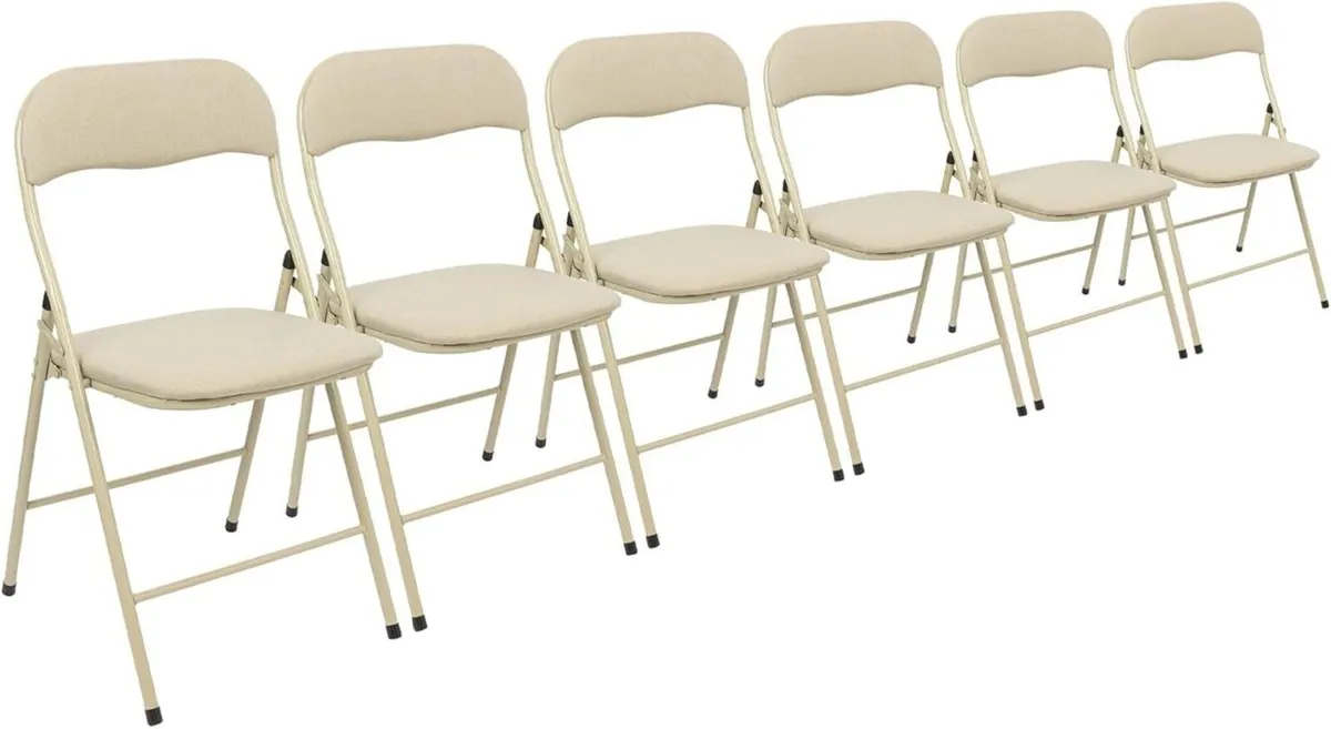Fabric Padded Folding Chairs - Beige Set of 6 - Image 1