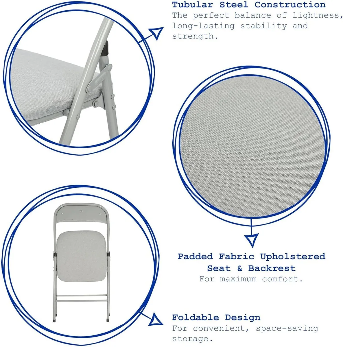 Fabric Padded Folding Chairs - Beige Set of 6 - Image 4