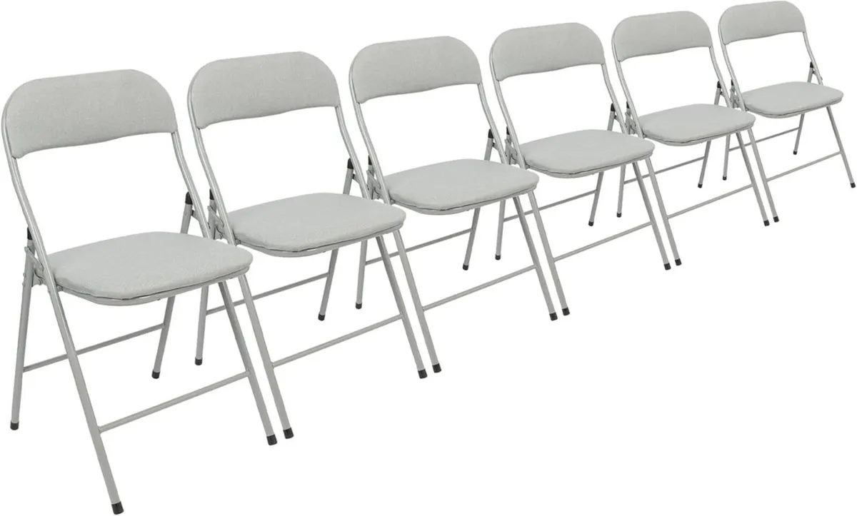 Fabric Padded Folding Chairs - Grey Set of 6 - Image 1