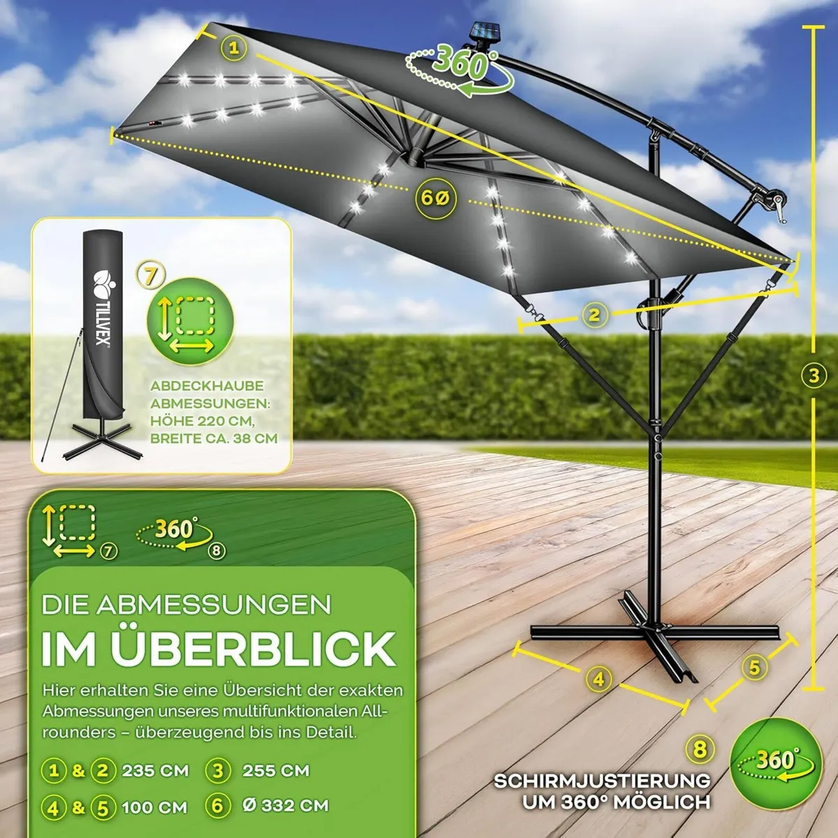 ® Aluminium parasol rectangular diameter 330 cm - Image 3