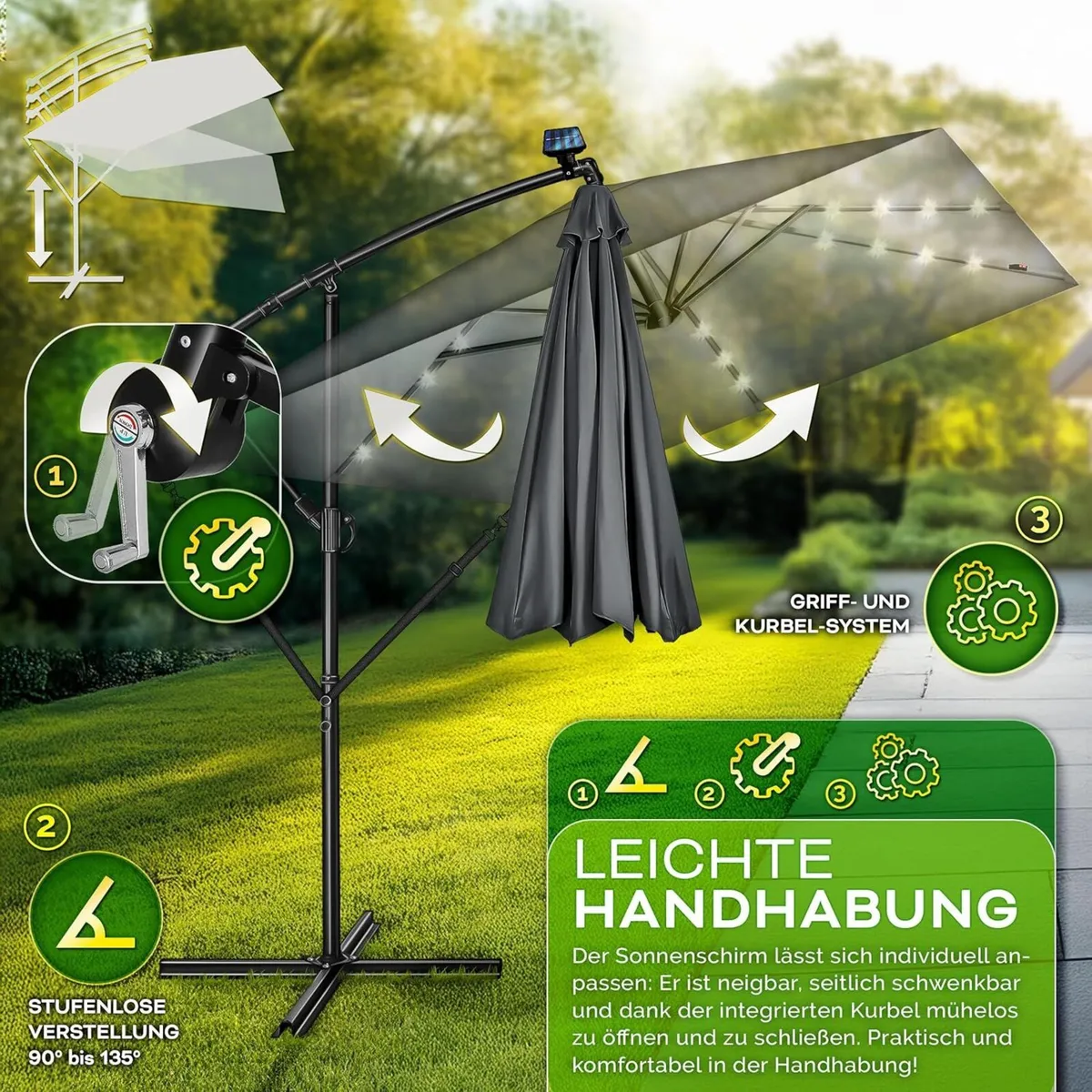® Aluminium parasol rectangular diameter 330 cm - Image 4