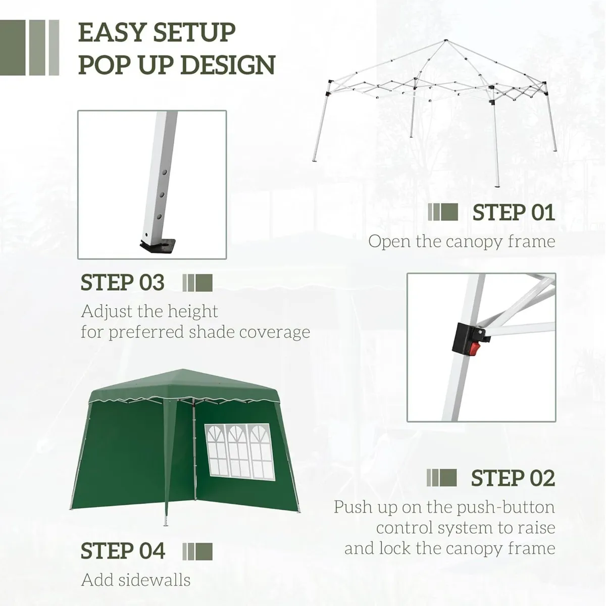 2.4 x 2.4m Pop Up Gazebo Canopy Tent with 2 - Image 4