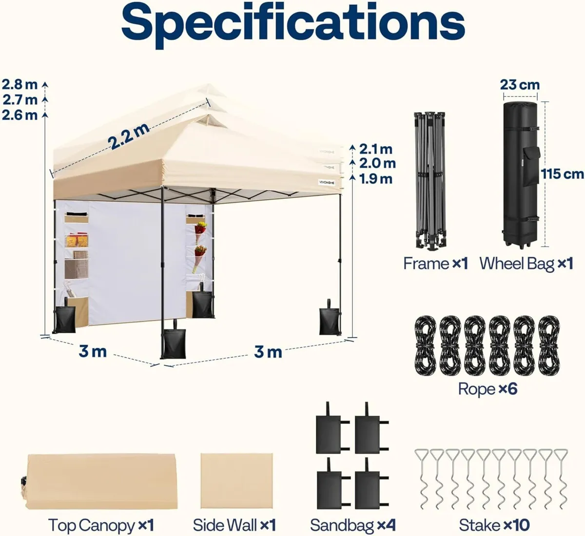 Canopy 3x3m Tent Outdoor Shelter Portable with - Image 2