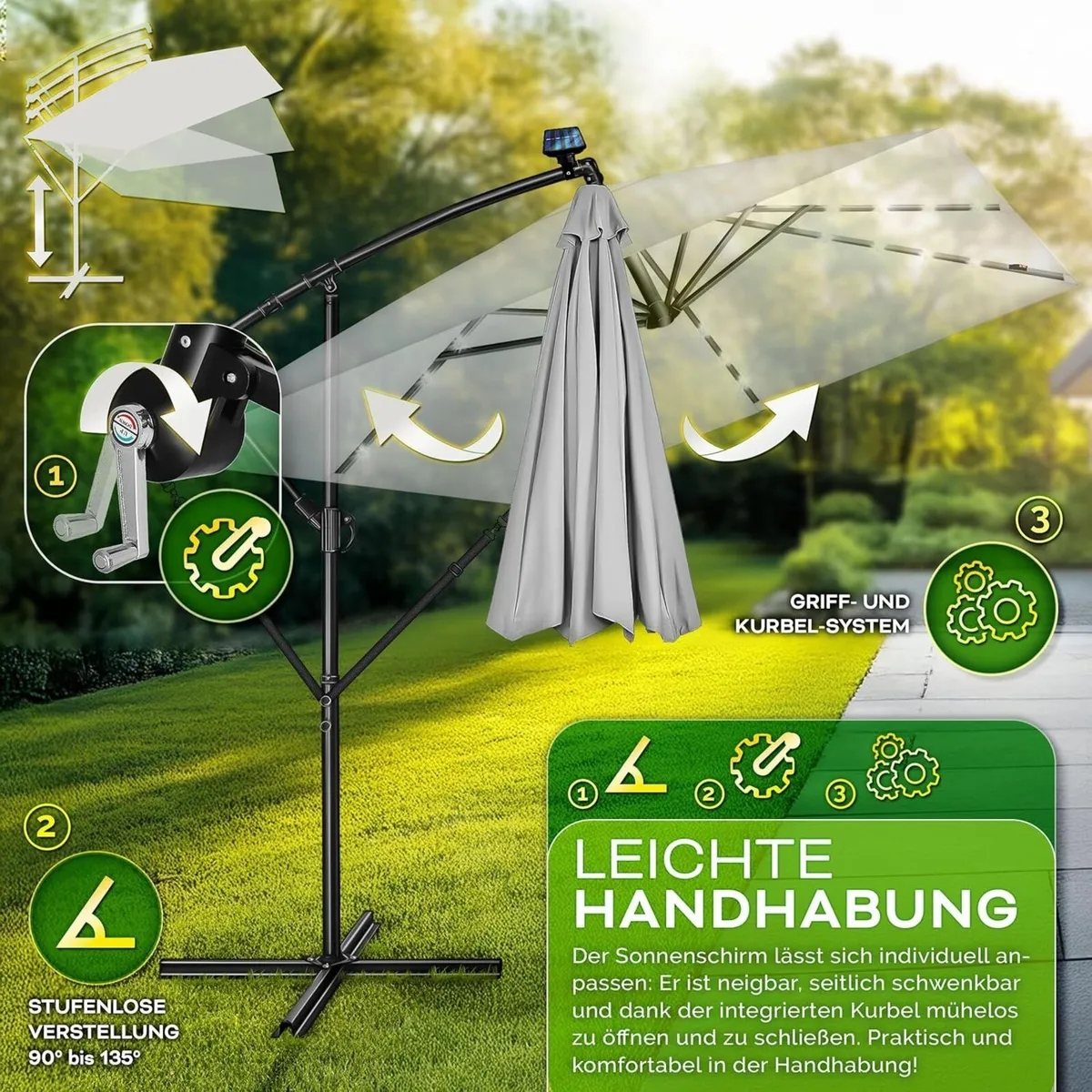 ® Rectangular aluminium parasol diameter 330 cm + - Image 4