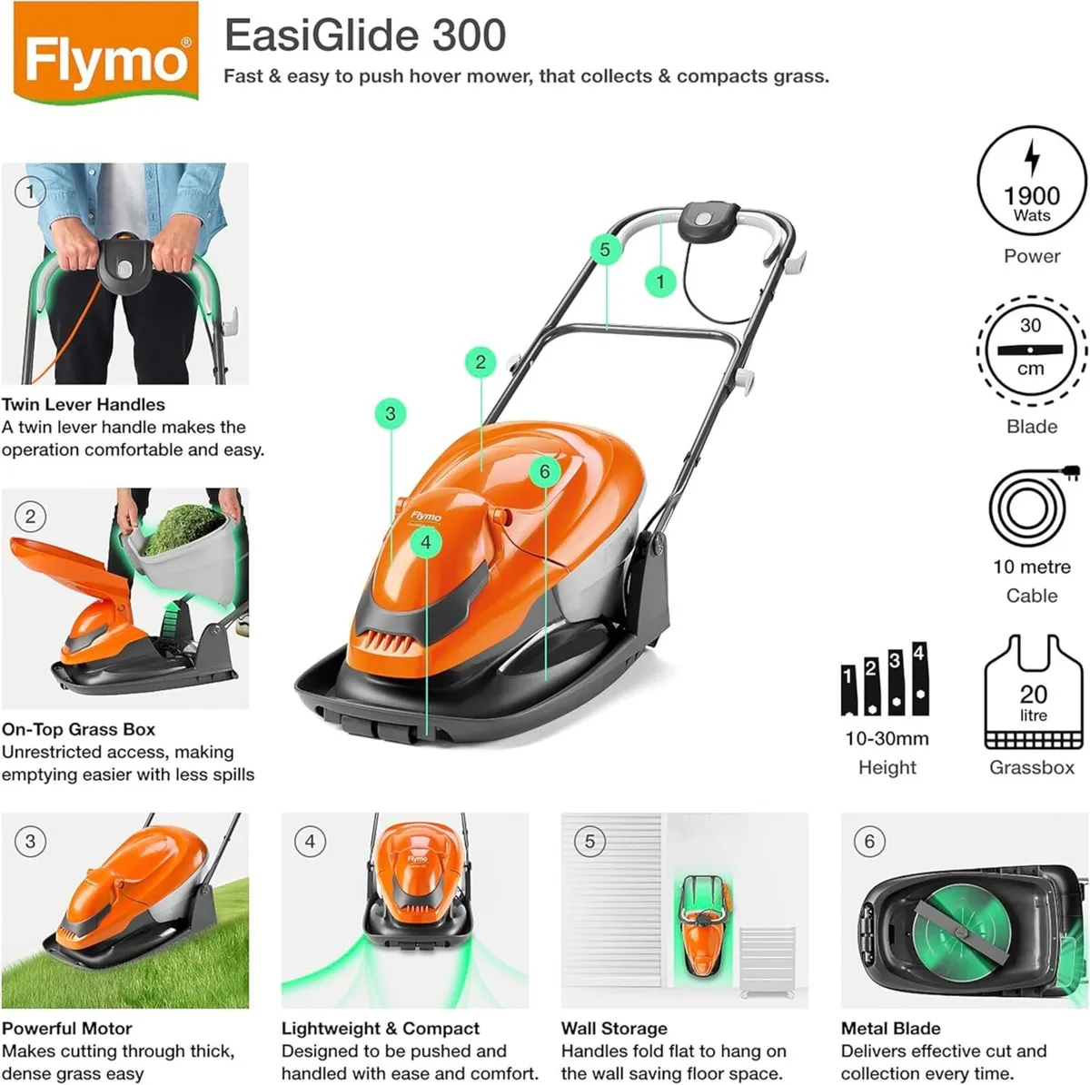 EasiGlide 300 Hover Collect Lawn Mower - 1700W/190 - Image 3