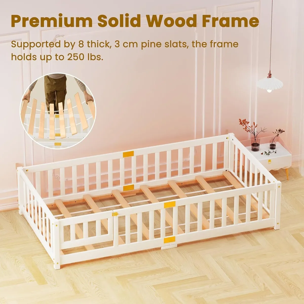 190 x 90 cm Toddler Floor Bed Montessori with - Image 2