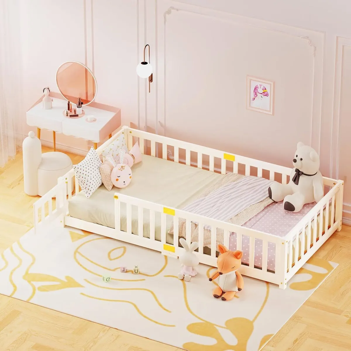 190 x 90 cm Toddler Floor Bed Montessori with - Image 1