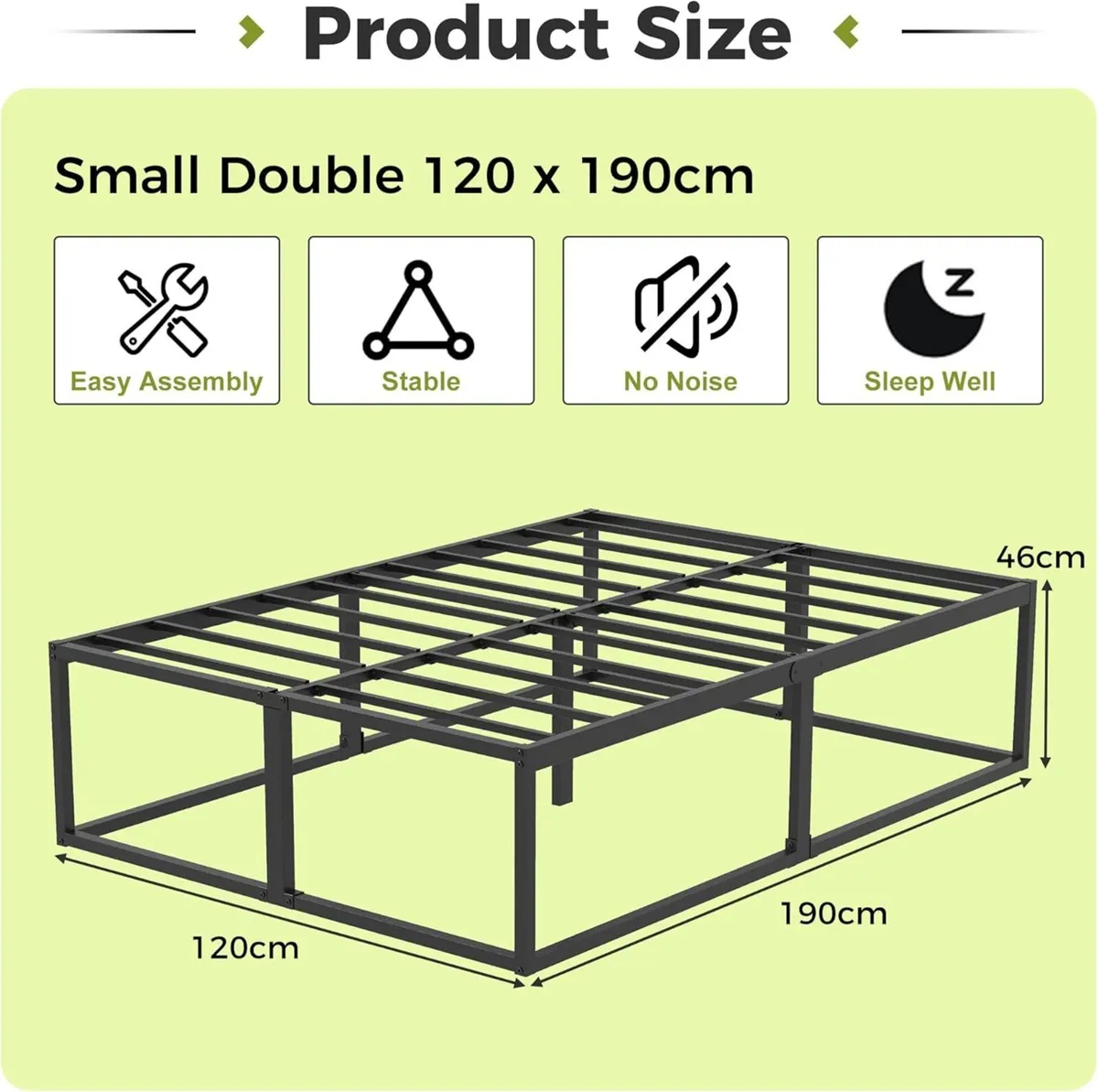 46 cm High Small Double Bed Frame 4ft Heavy Duty - Image 2