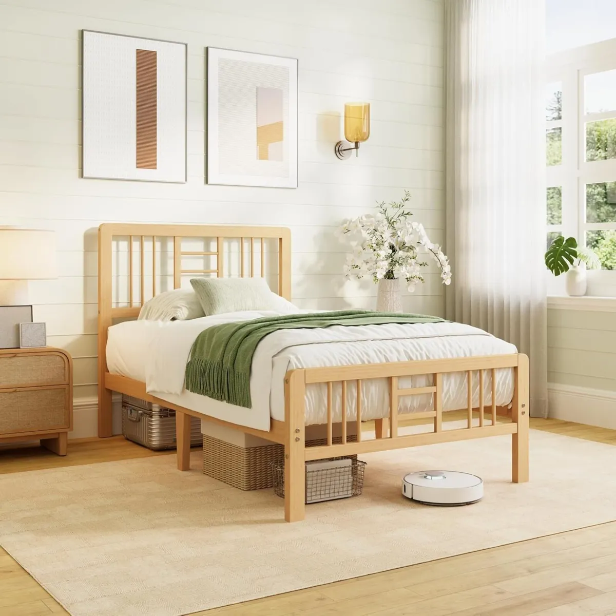 Wooden Single Bed Frame with Headboard - Bamboo - Image 1