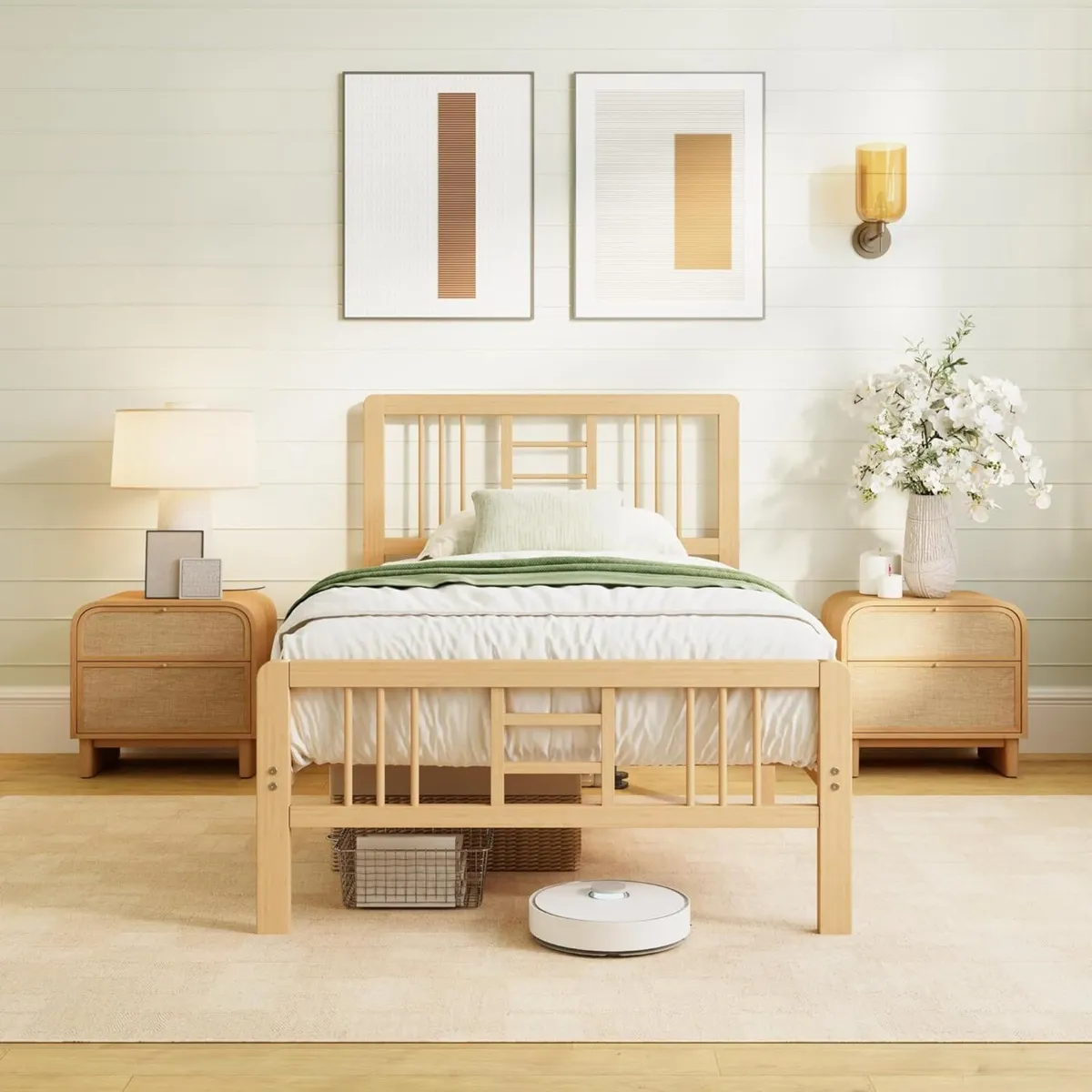Wooden Single Bed Frame with Headboard - Bamboo - Image 3