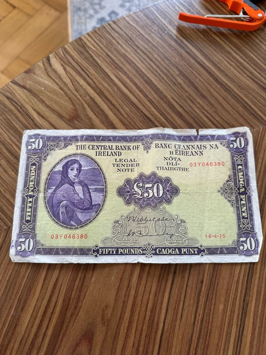 Vintage Irish £50 banknote - Image 1