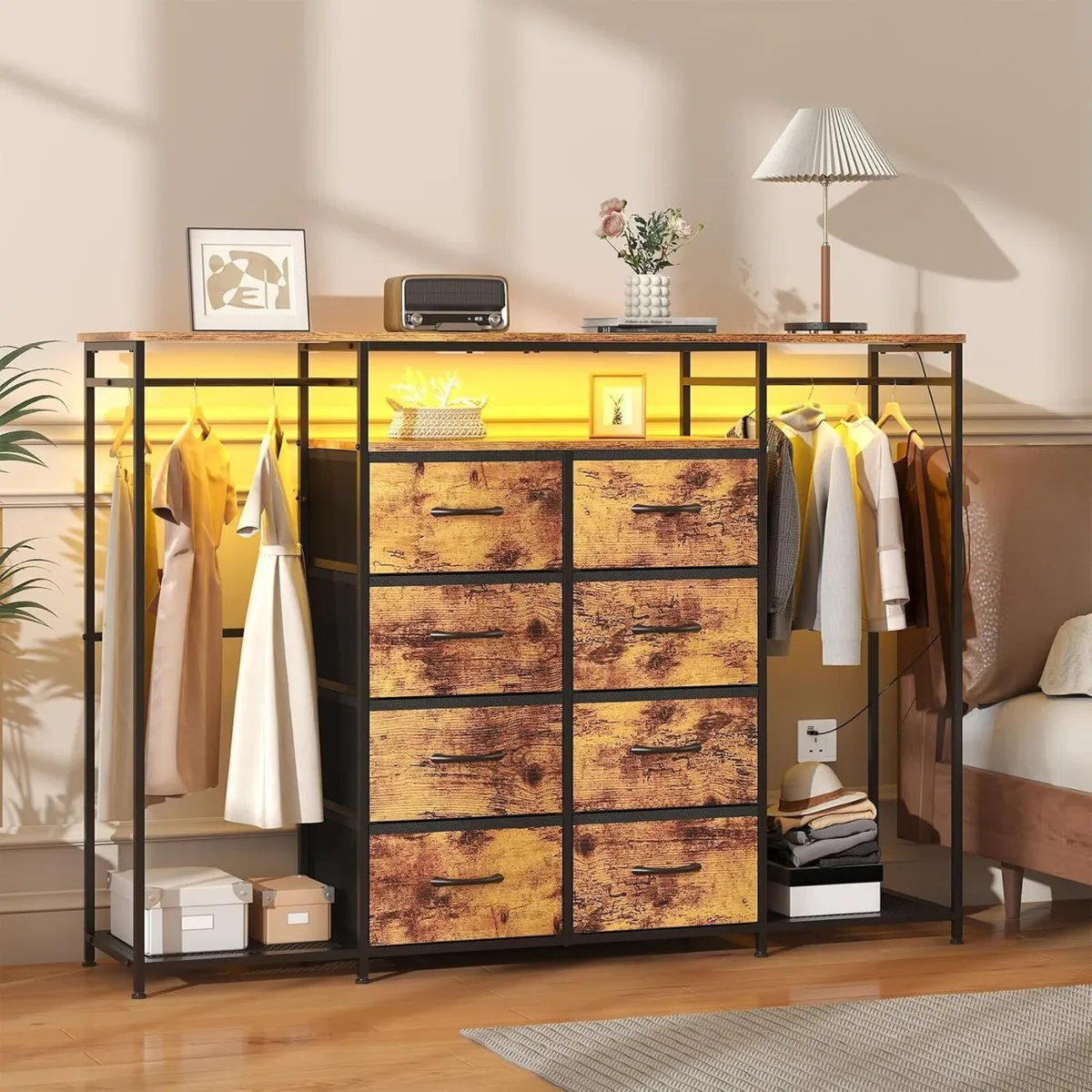 8-Drawer Dresser for Bedroom with Hanging Rack - Image 1