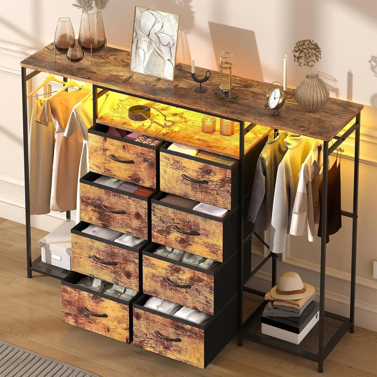 8-Drawer Dresser for Bedroom with Hanging Rack - Image 3