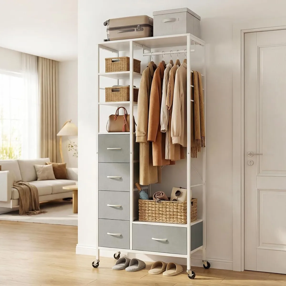 All-in-One Rolling Coat Rack with 5 Drawers - Image 2
