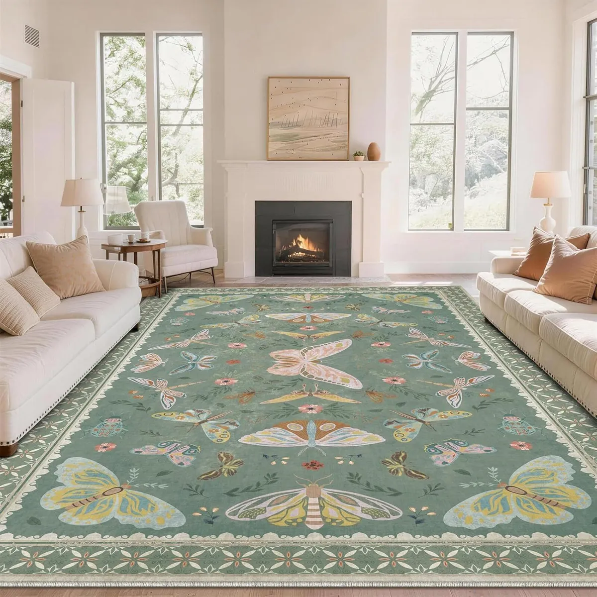 Butterfly Rug Living Room Soft Low Pile Washable - Image 1
