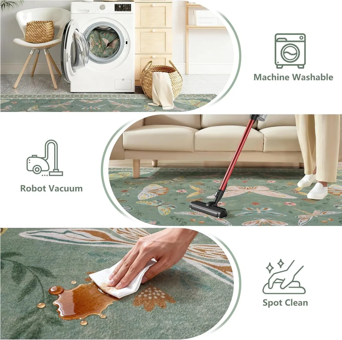 Butterfly Rug Living Room Soft Low Pile Washable - Image 4