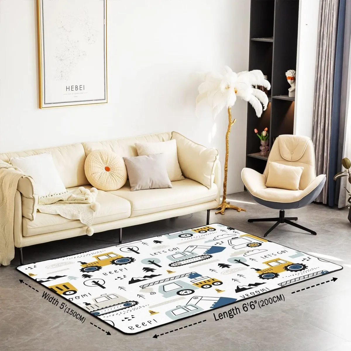 Construction Area Rug Cartoon Equipment Trucks - Image 2