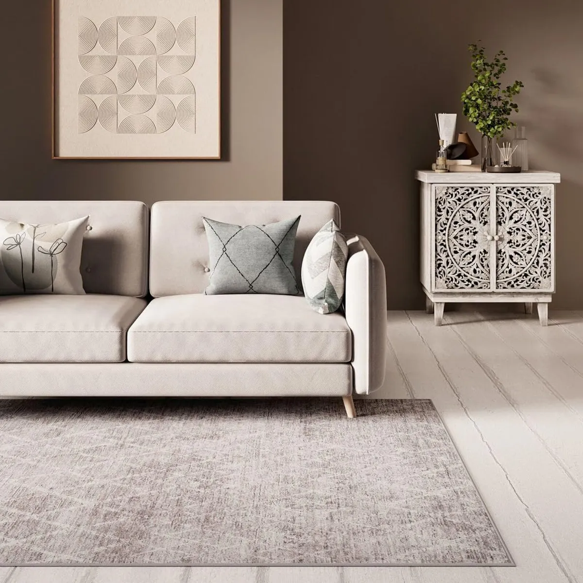 Machine Washable Grey Cotton Rugs Traditional - Image 2