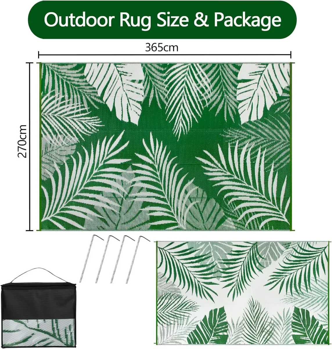 Large Outdoor Rugs for Garden Waterproof 270x365cm - Image 2