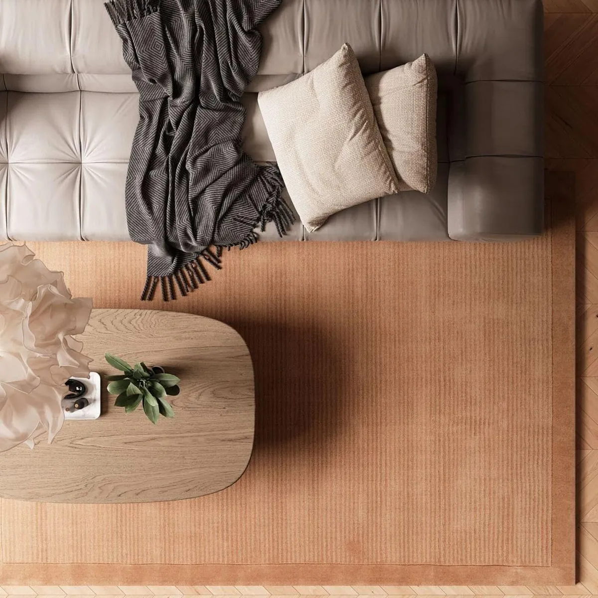 Beige Rug 100% Wool Thick Scandi Cosy Living Room - Image 1