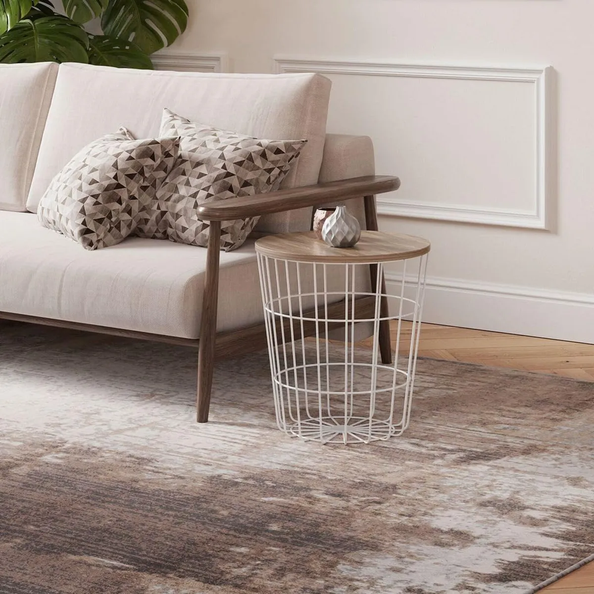 Distressed Warm Neutral Greige Living Room Area - Image 3