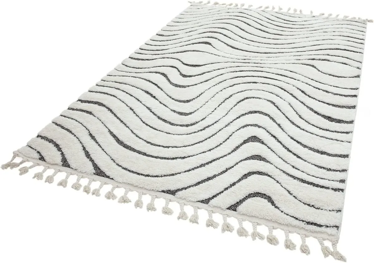 Modern Scandinavian Shaggy Rug with Fringed - Image 2