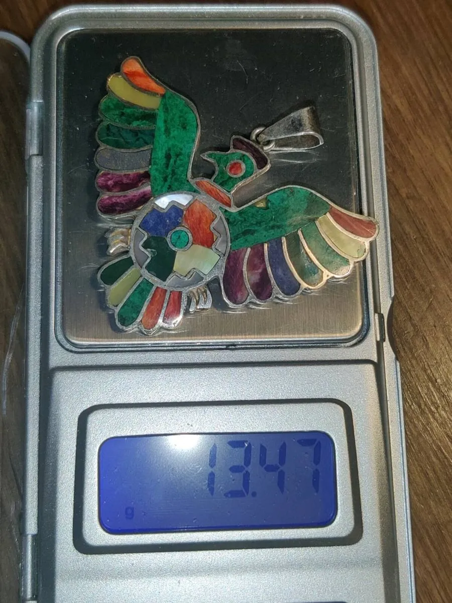 HUGE COLOURFUL EAGLE, 950 PURE Silver Pendant ! - Image 3