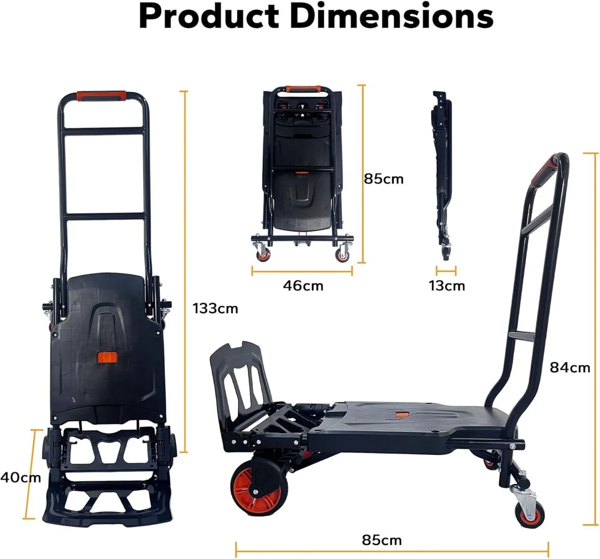 2-in-1 Foldable Trolley on Wheels 200 kg Capacity - Image 2