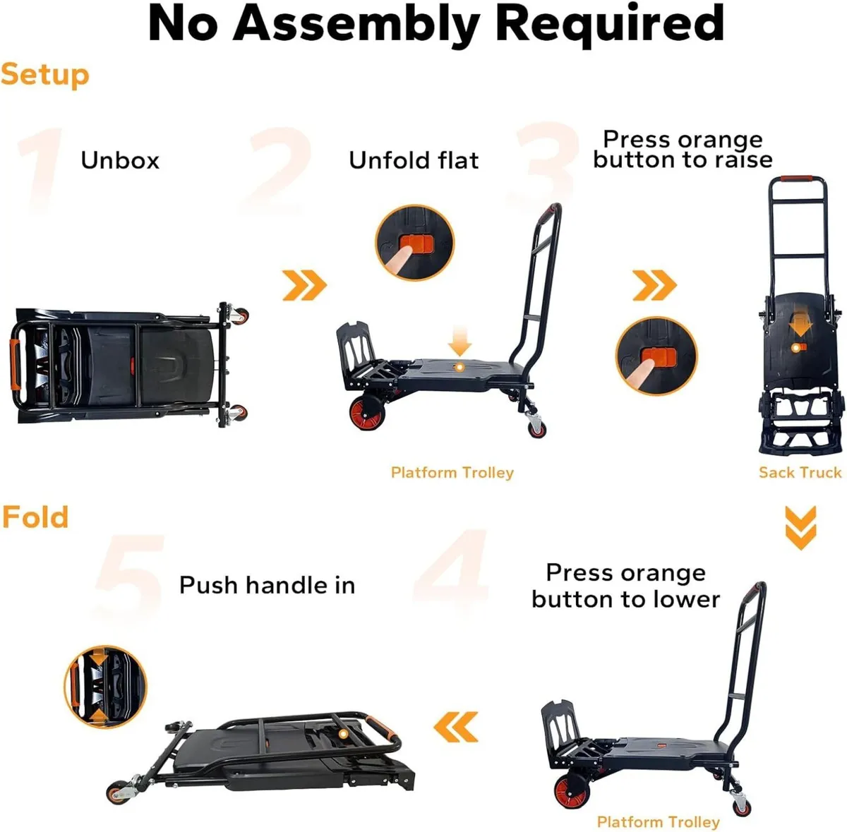 2-in-1 Foldable Trolley on Wheels 200 kg Capacity - Image 3