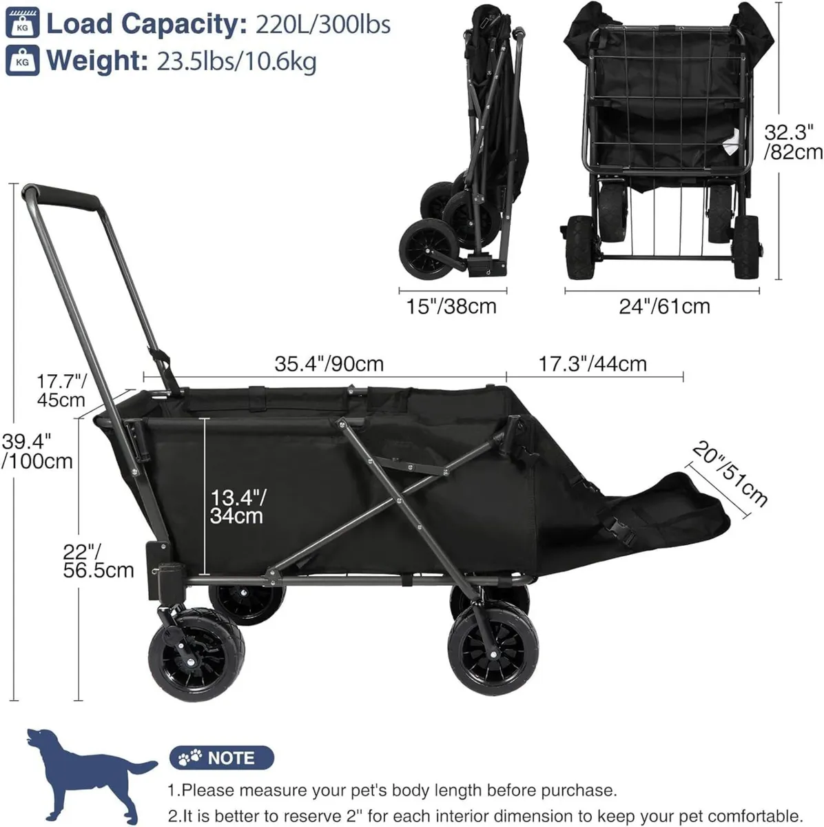 Folding Dog Trolleys Cart with Extendable Rear - Image 3