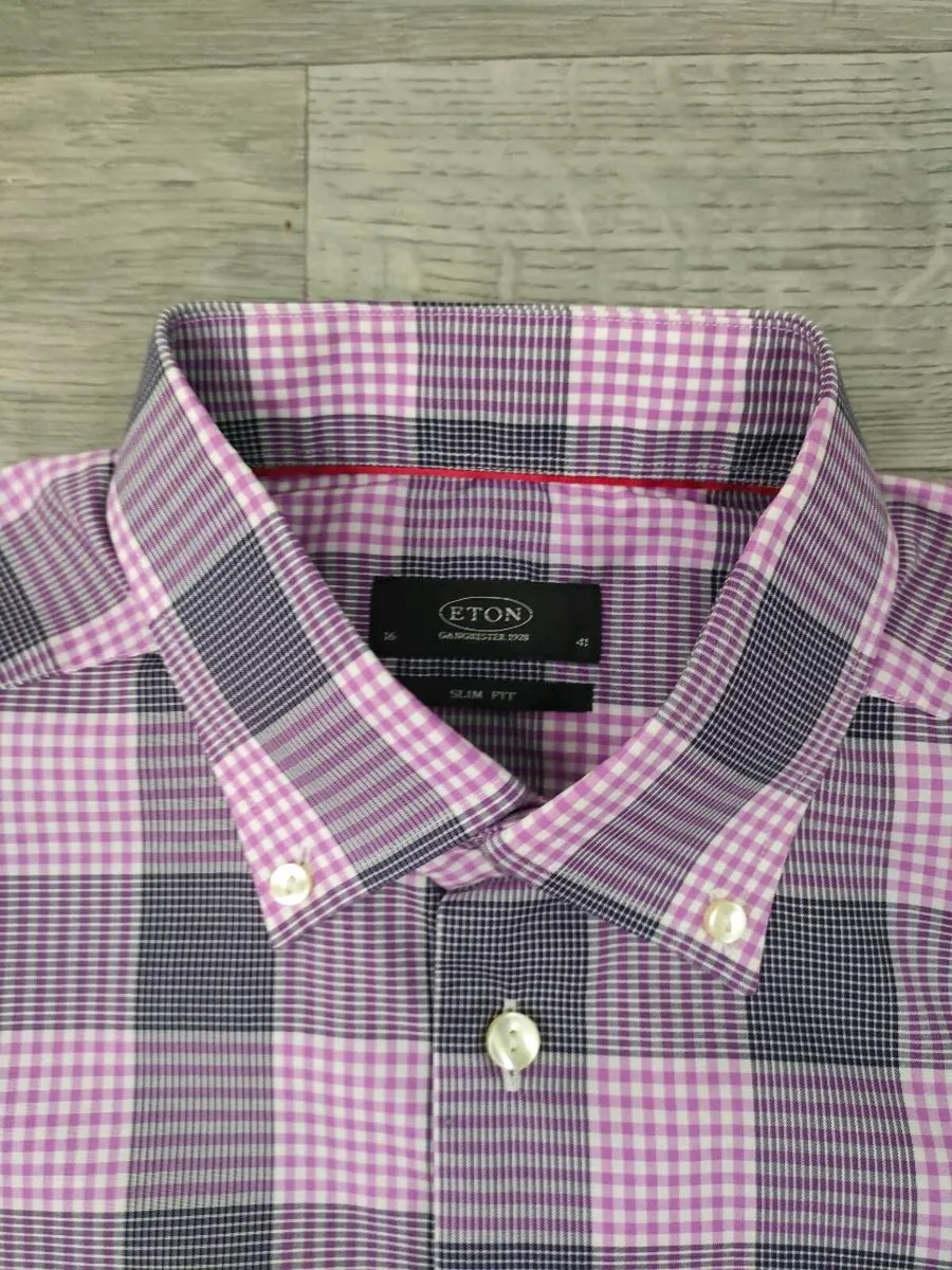 Eton Button Down Check Shirt Mens Large Slim Fit - Image 3