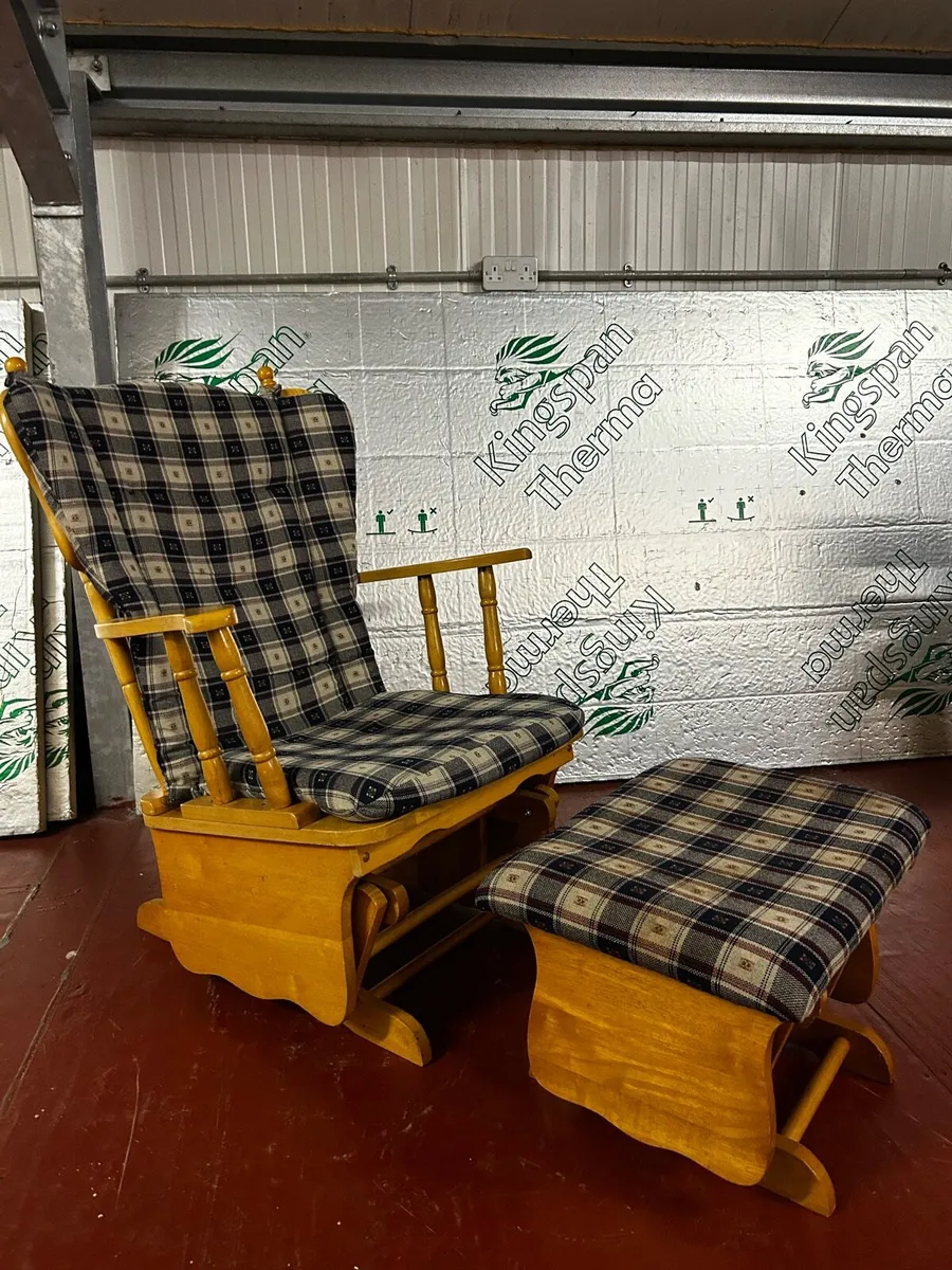 Wooden rocking chair with stool - Image 1