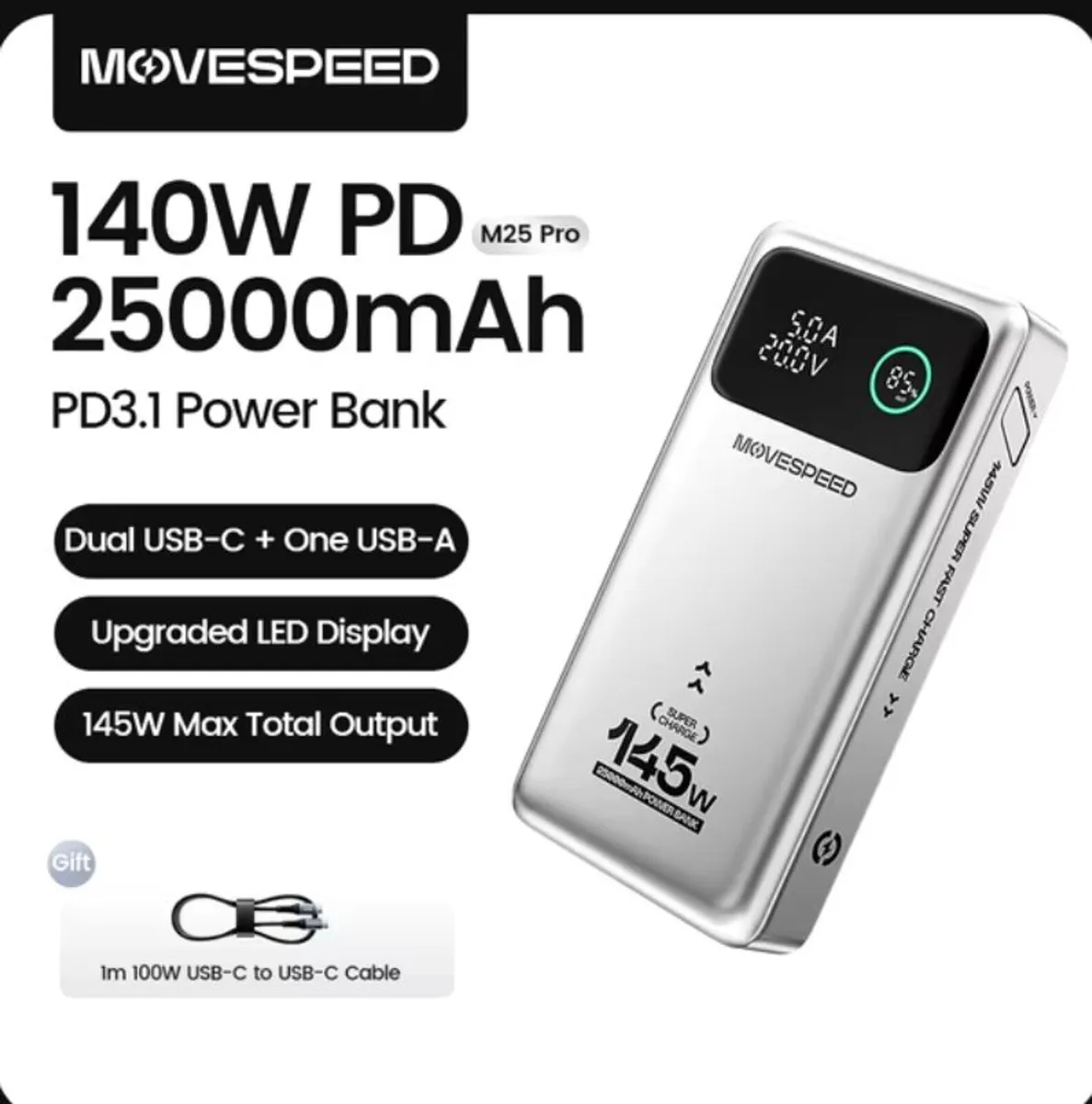 MOVESPEED M25Pro 145W PowerBank 25000mAh Type C - Image 1