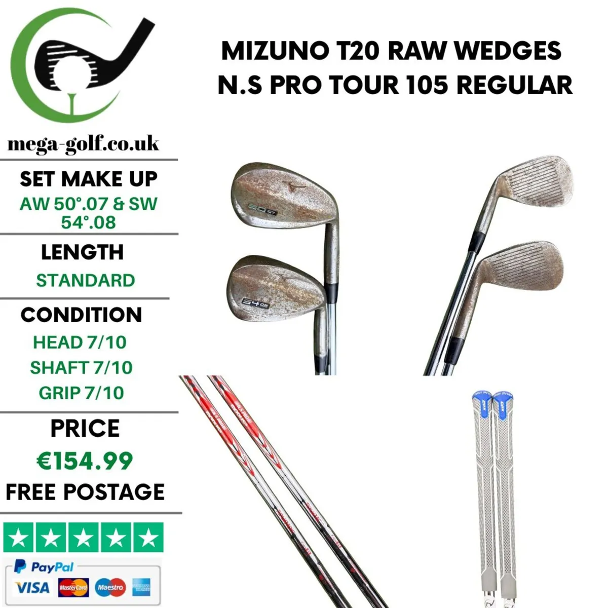 Mizuno T20 Raw Wedges Aw 50°.07 & Sw 54°.08 - Image 1