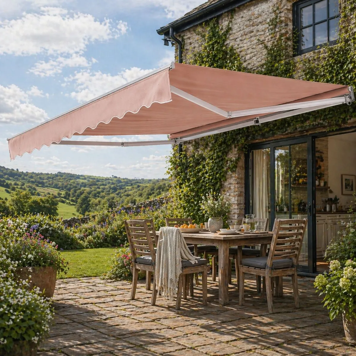 Manual Retractable Awning, 12 x 10 ft Outdoor Pati - Image 1