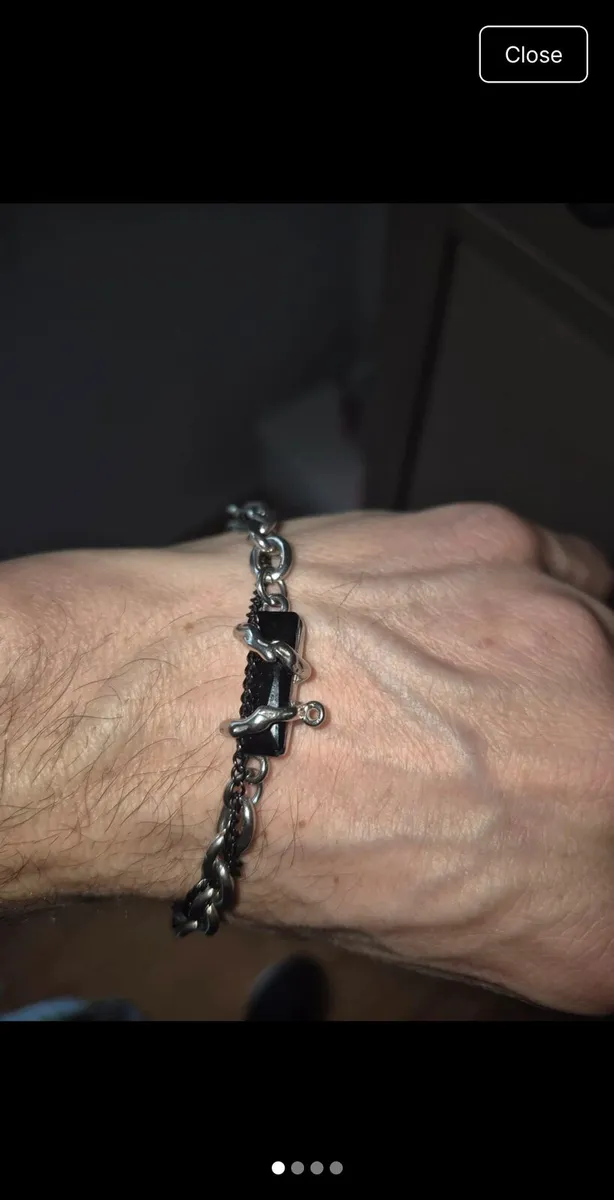 Men's Bracelet Double Silver & Black Chain - Image 1