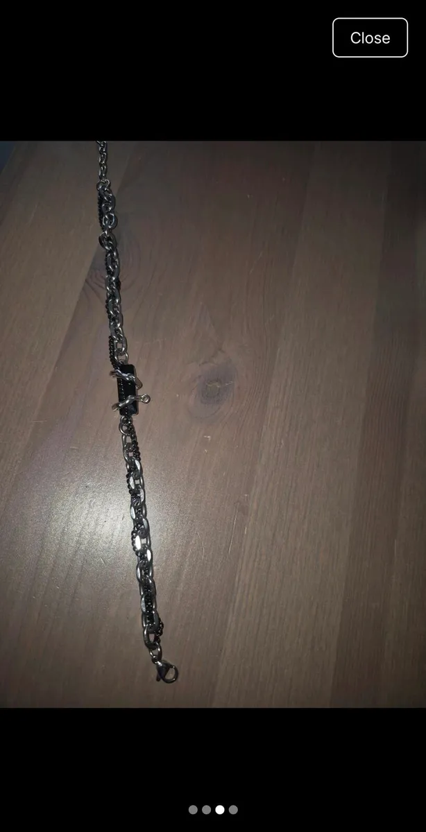 Men's Bracelet Double Silver & Black Chain - Image 2