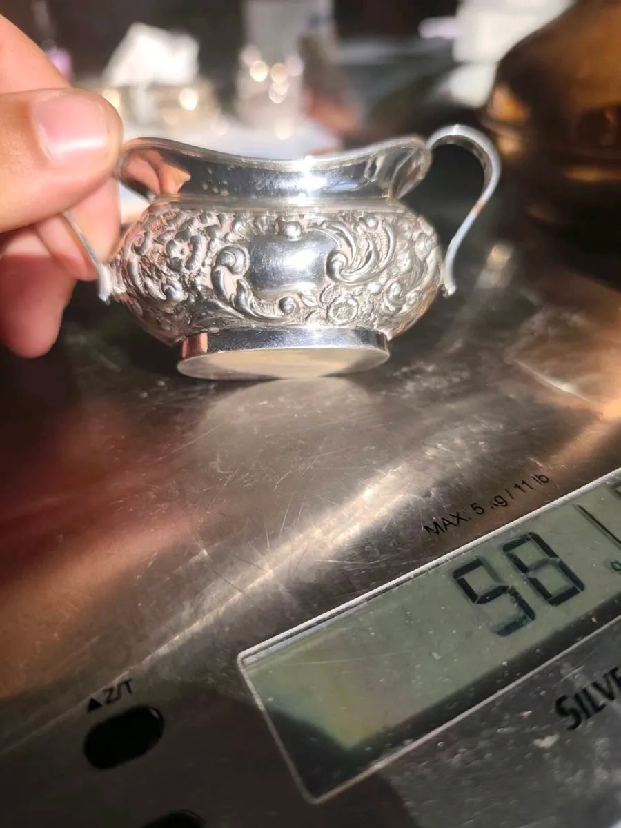 Sterling silver antique creamers and sugar bowls - Image 3