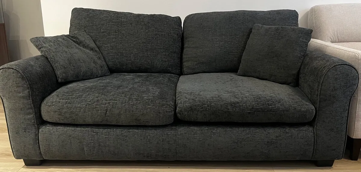 2 & 3 Seater Dark Grey Fabric Sofas - Image 1