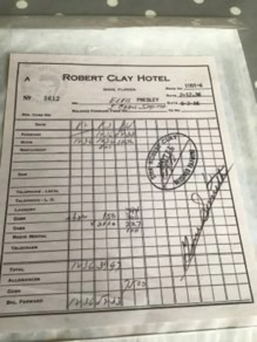 Elvis Memorabilia - Elvis’s Hotel Bill, Miami 1956