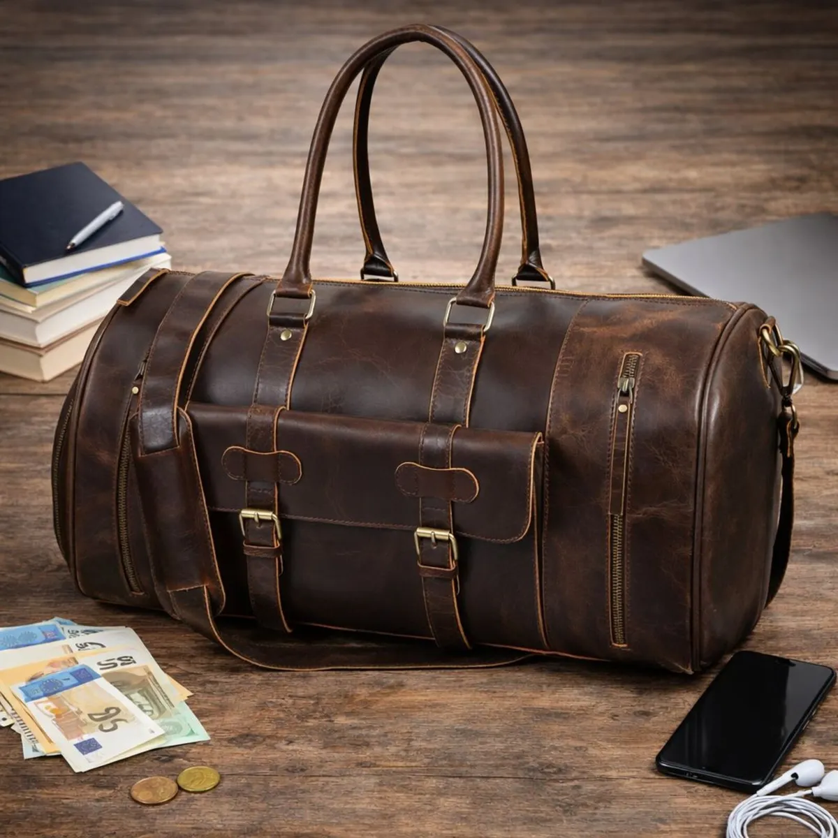 Premium Genuine Leather Travel Duffel Bag - Image 1