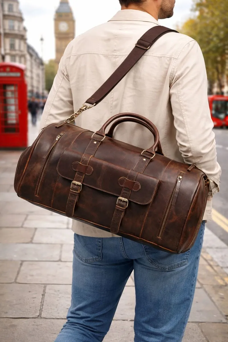 Premium Genuine Leather Travel Duffel Bag - Image 4