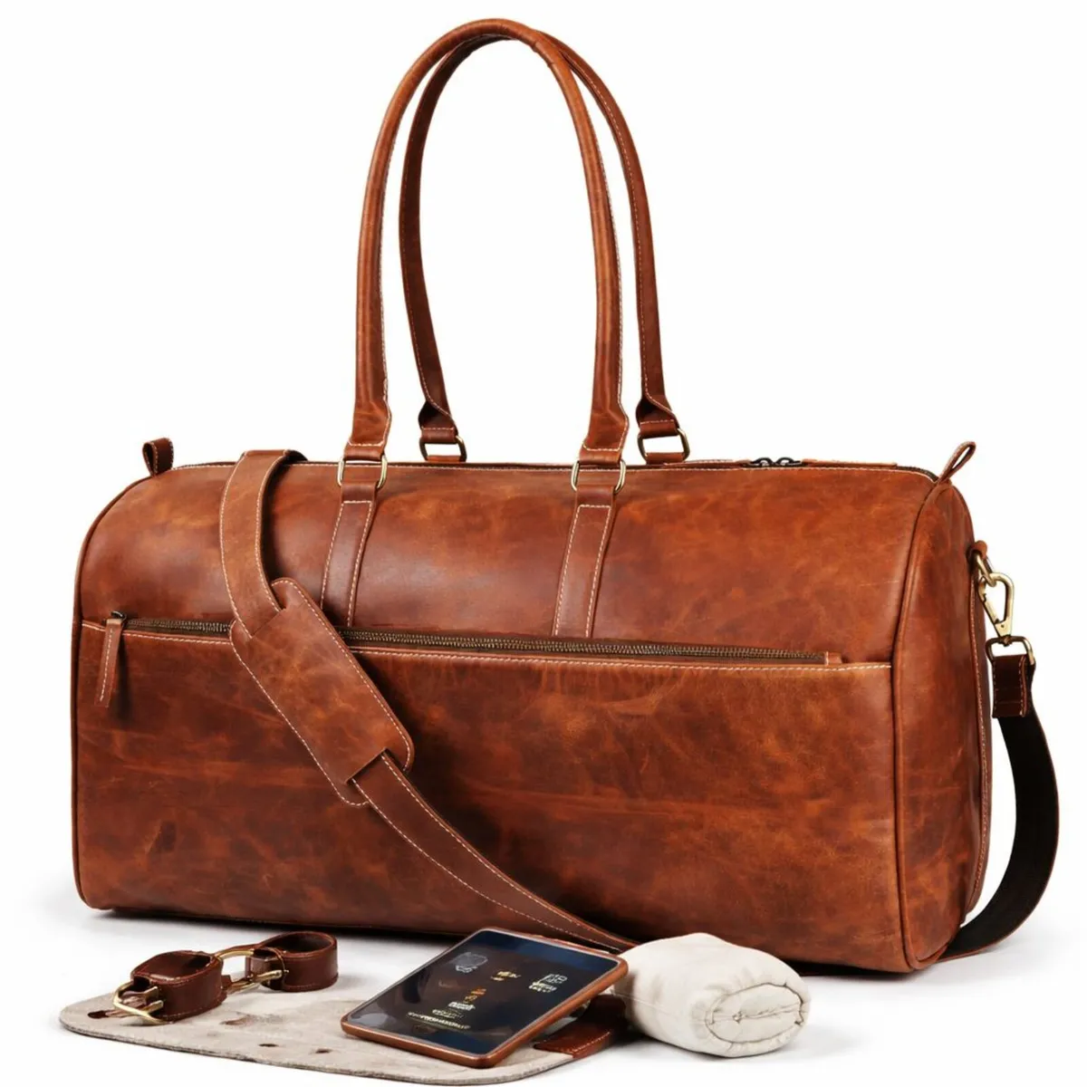 Premium Genuine Leather Travel Duffel Bag - Image 2