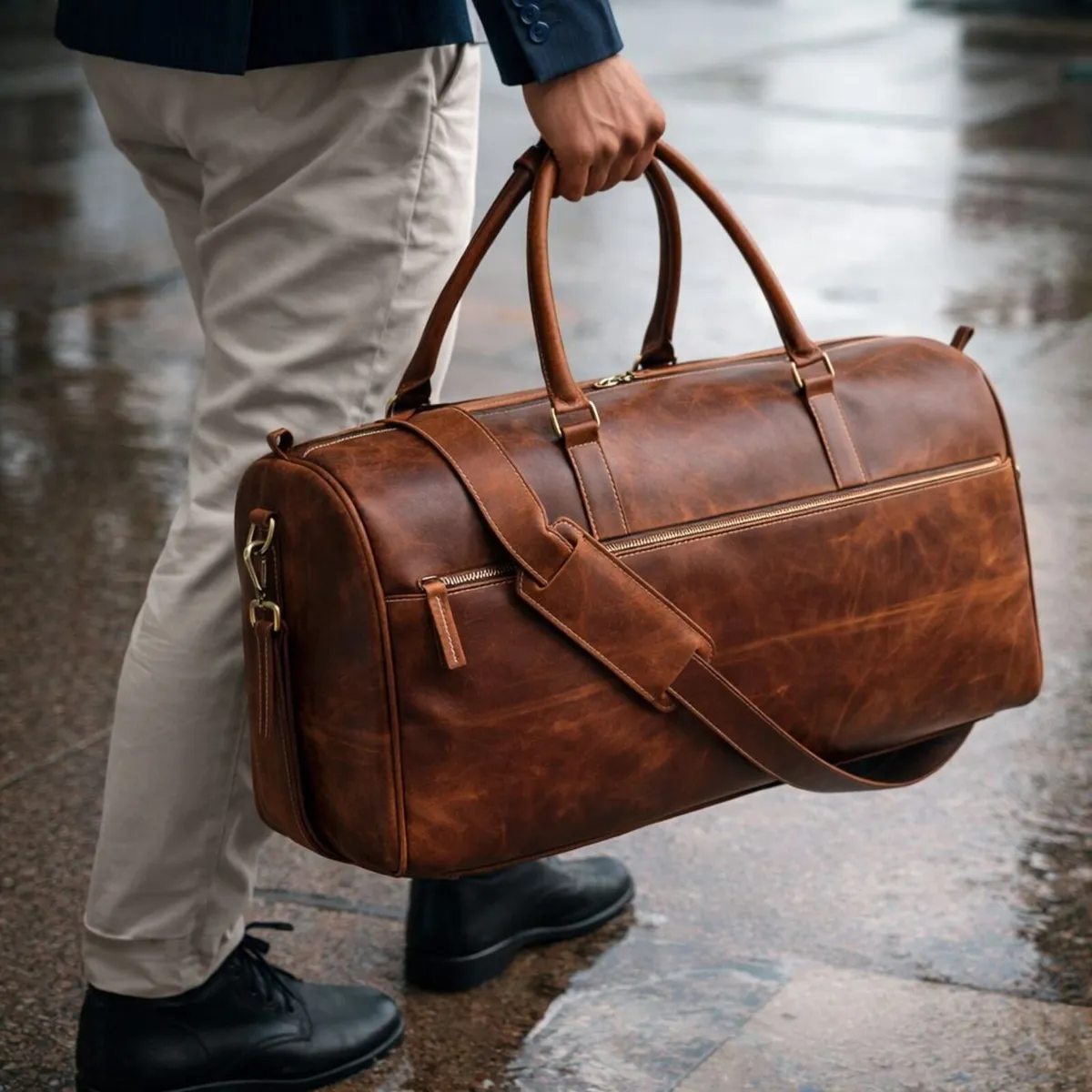 Premium Genuine Leather Travel Duffel Bag - Image 3