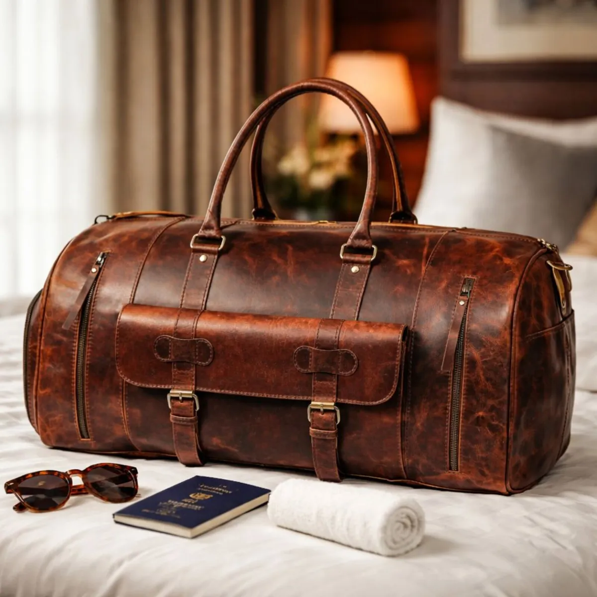 Premium Genuine Leather Travel Duffel Bag - Image 1