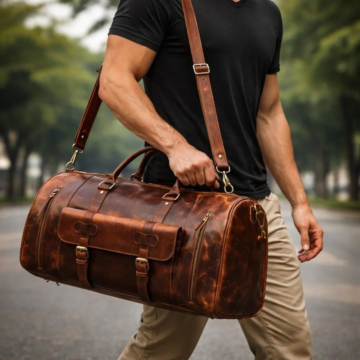 Premium Genuine Leather Travel Duffel Bag - Image 2