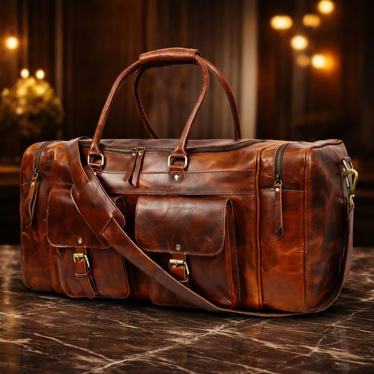 Premium Genuine Leather Travel Duffel Bag - Image 4
