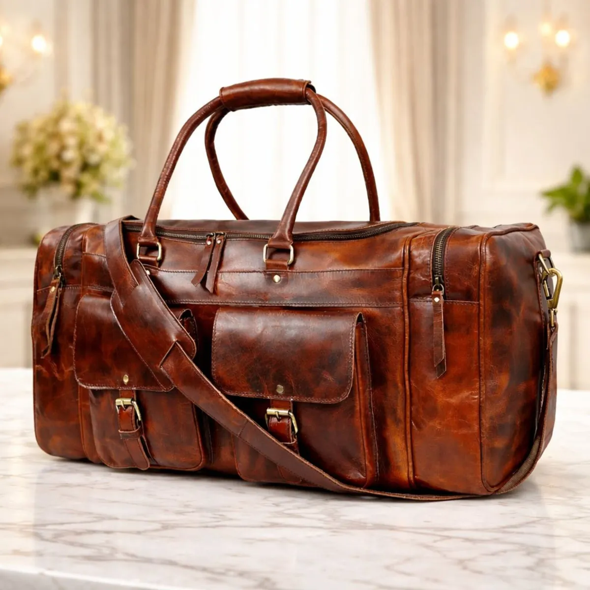 Premium Genuine Leather Travel Duffel Bag - Image 1